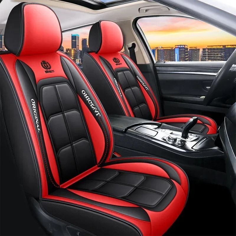 Luxury Synthetic Leather Car Seat Cover Universal All Season Protective Cushion Mat Accessory red (2 Pcs)