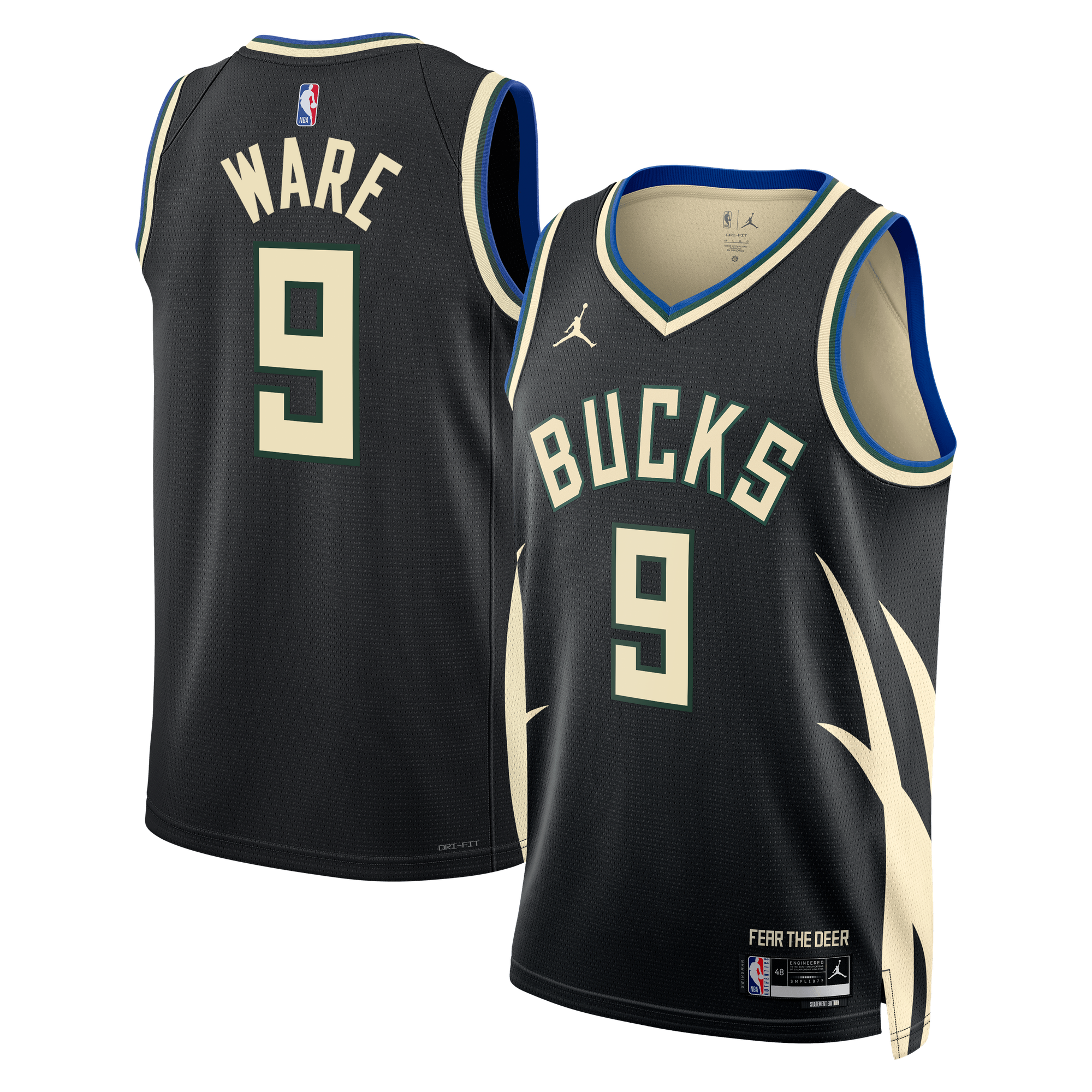 Maillot Swingman Jordan Statement des Milwaukee Bucks - Personnalisé - Unisexe - Kel'el Ware 9 - Homme Taille: 2XL