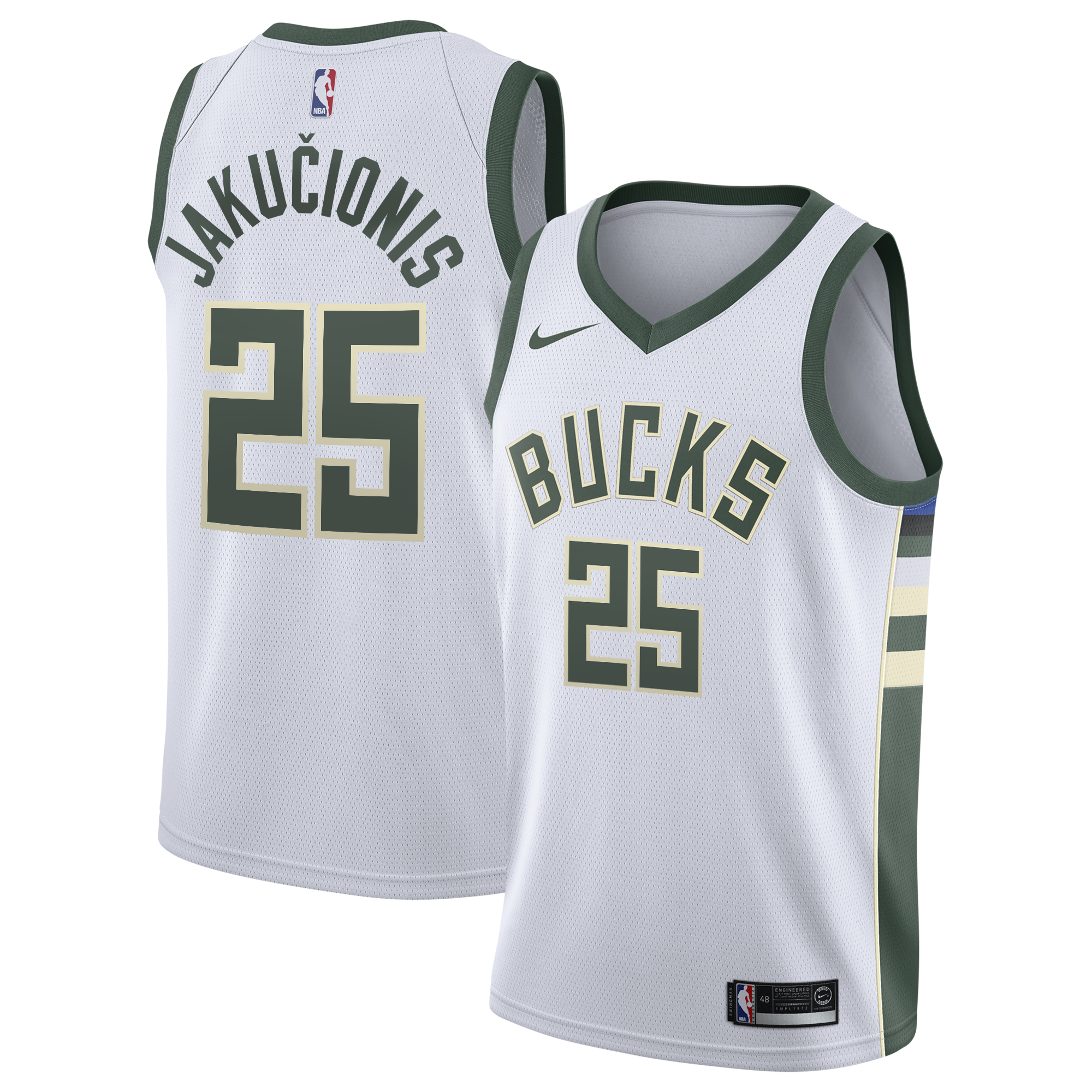 Maillot Swingman Nike Association Milwaukee Bucks - Personnalisé - Jeunes - Kasparas Jakučionis 25 - unisexe Taille: L (14/16)