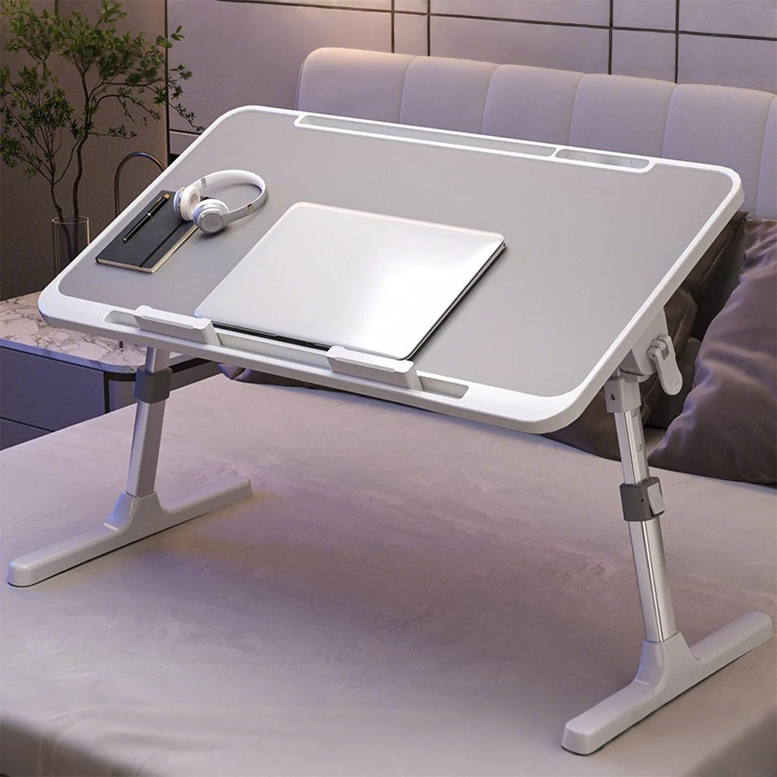 Tragbarer, neigbarer Laptoptisch, Höhen- und Winkelverstellung für Bett, Sofa, Fensterbank, ergonomisches Design, 2 Barrieren, faltbares Design