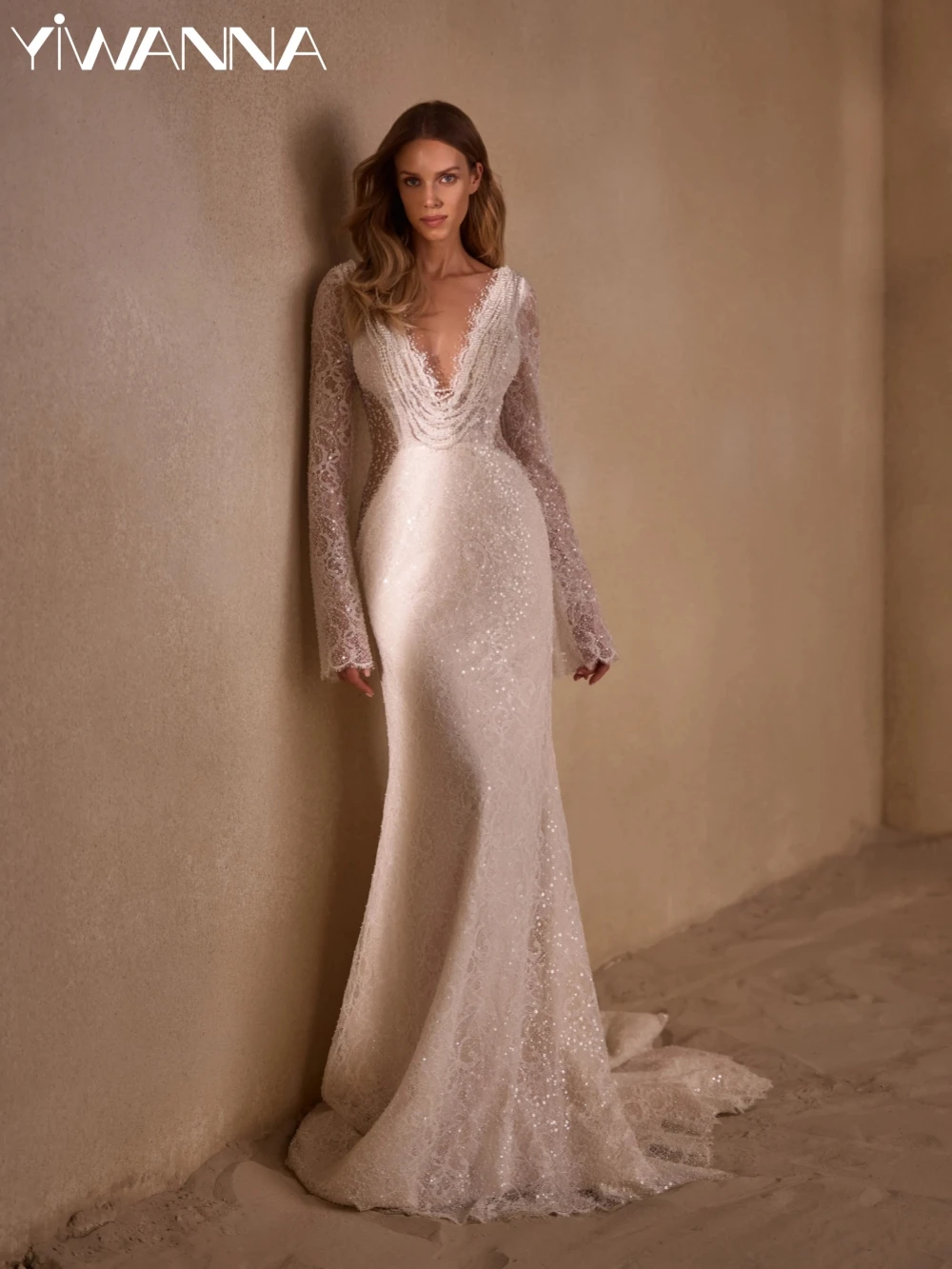 Exquisite Embroidery Beads Lace Wedding Dress Sexy Illusion Deep V-neck Bridal Gown 2026 Customized Mermaid Dresses For Bride
