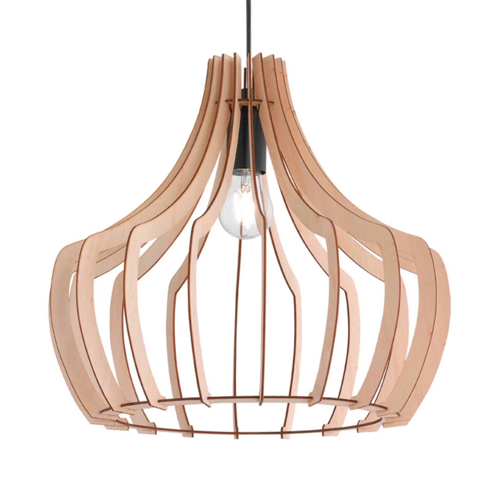 Reality Leuchten Lampada a sospensione Wood, dimmerabile, Legno chiaro, Soggiorno / Sala da pranzo, Scandinavo, Lampada a sospensione
