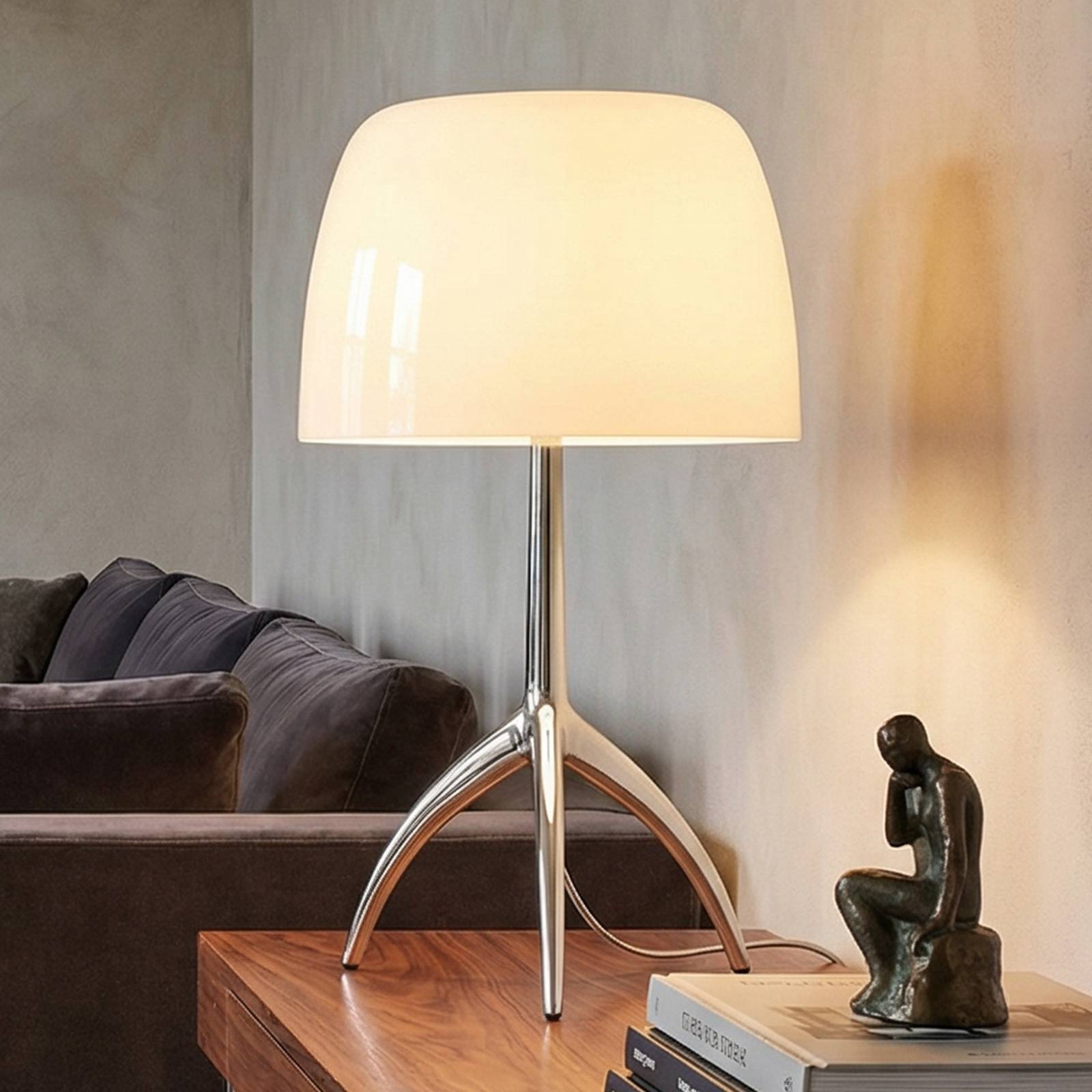 Foscarini Lampada da tavolo di design Lumiere piccola, dimmerabile, Bianco / Opale, Soggiorno / Sala da pranzo, Vetro, Design, Lampada da tavolo