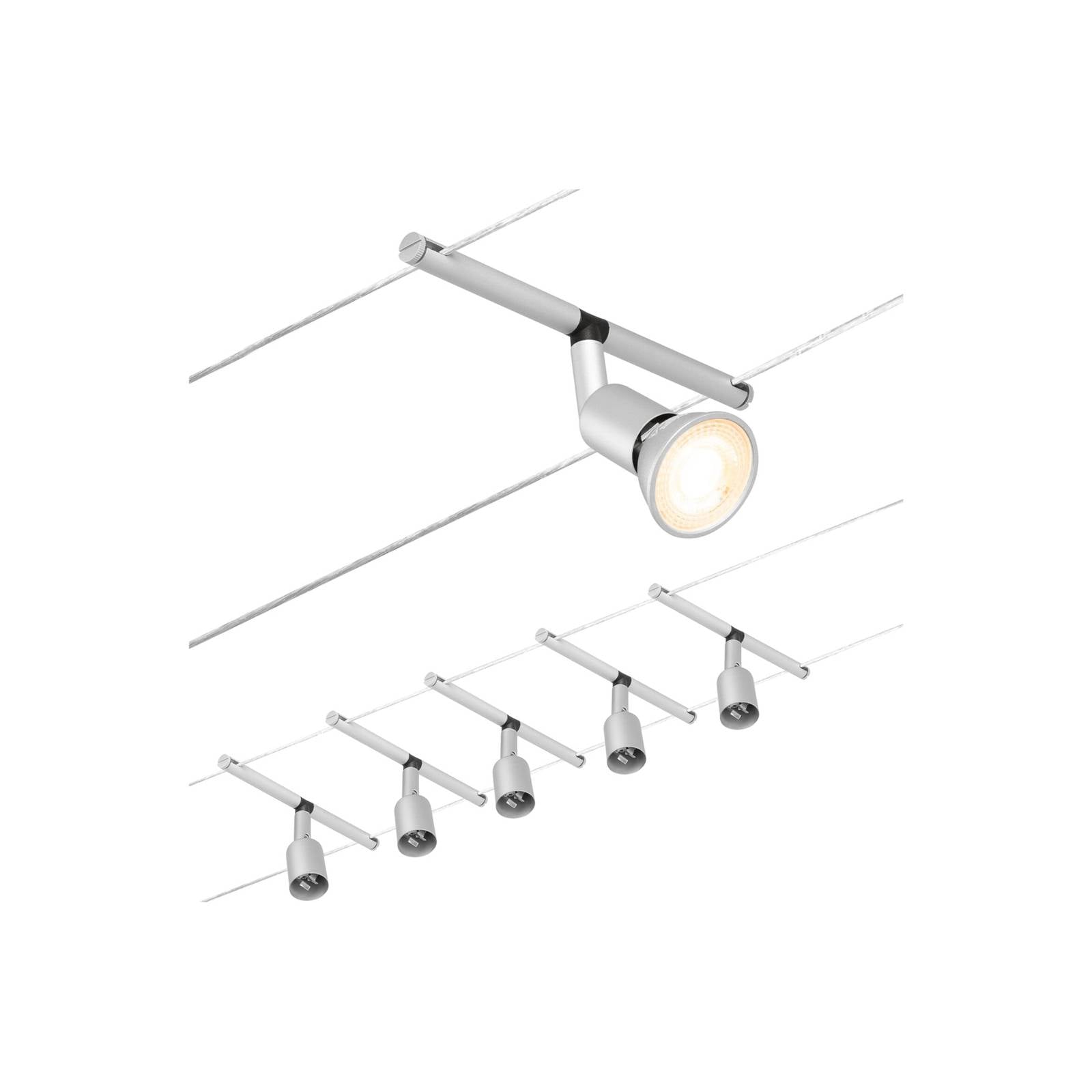 Paulmann Wire Salt sistema funi, 5 luci m cromo, Alluminio / Grigio / Zincato, Corridoio, Metallo, Moderno, Sistema di illuminazione a funi