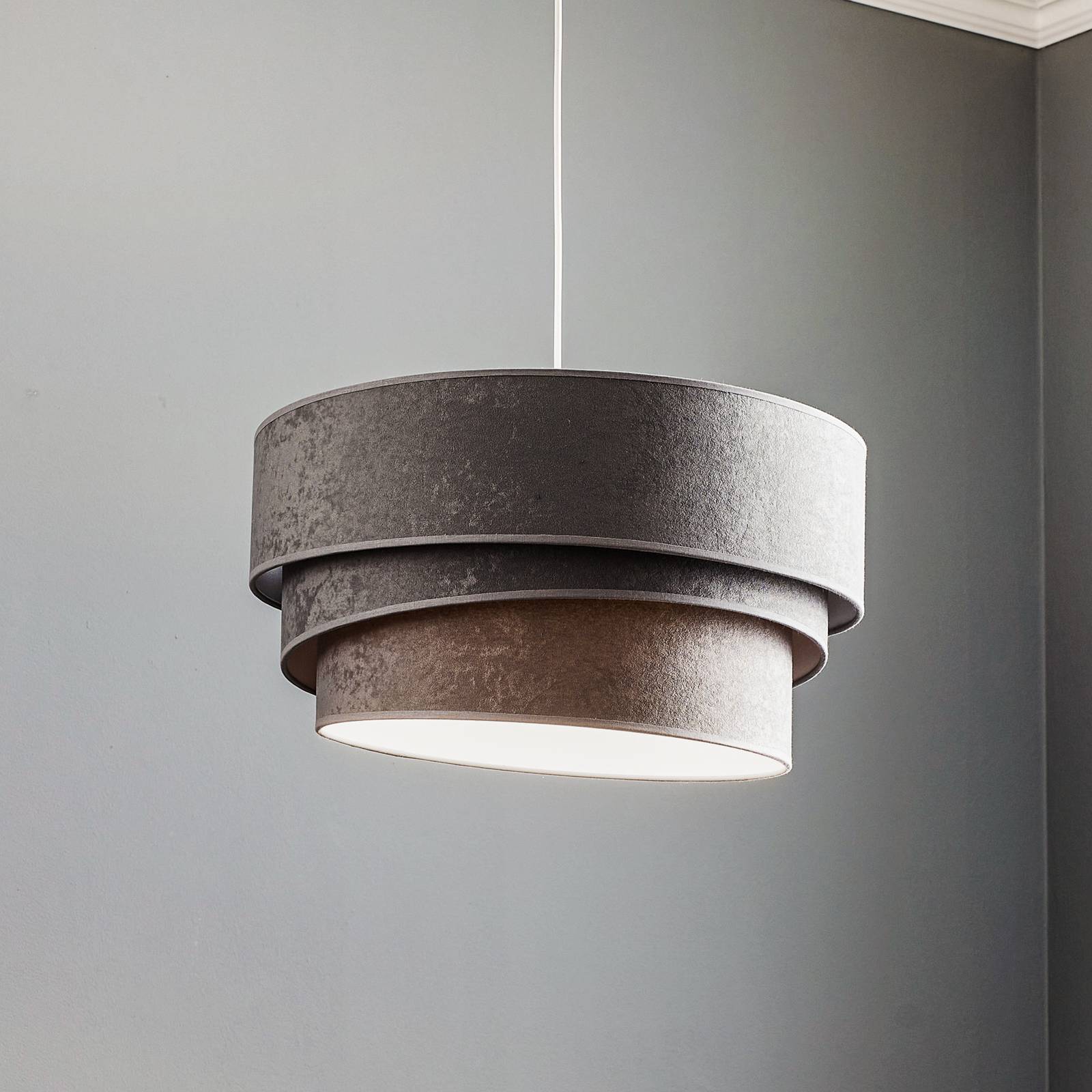 Lampada a sospensione Devon Duolla, dimmerabile, Alluminio / Grigio / Zincato, Soggiorno / Sala da pranzo, Tessuto / Stoffa / Seta, Moderno, Lampada a sospensione