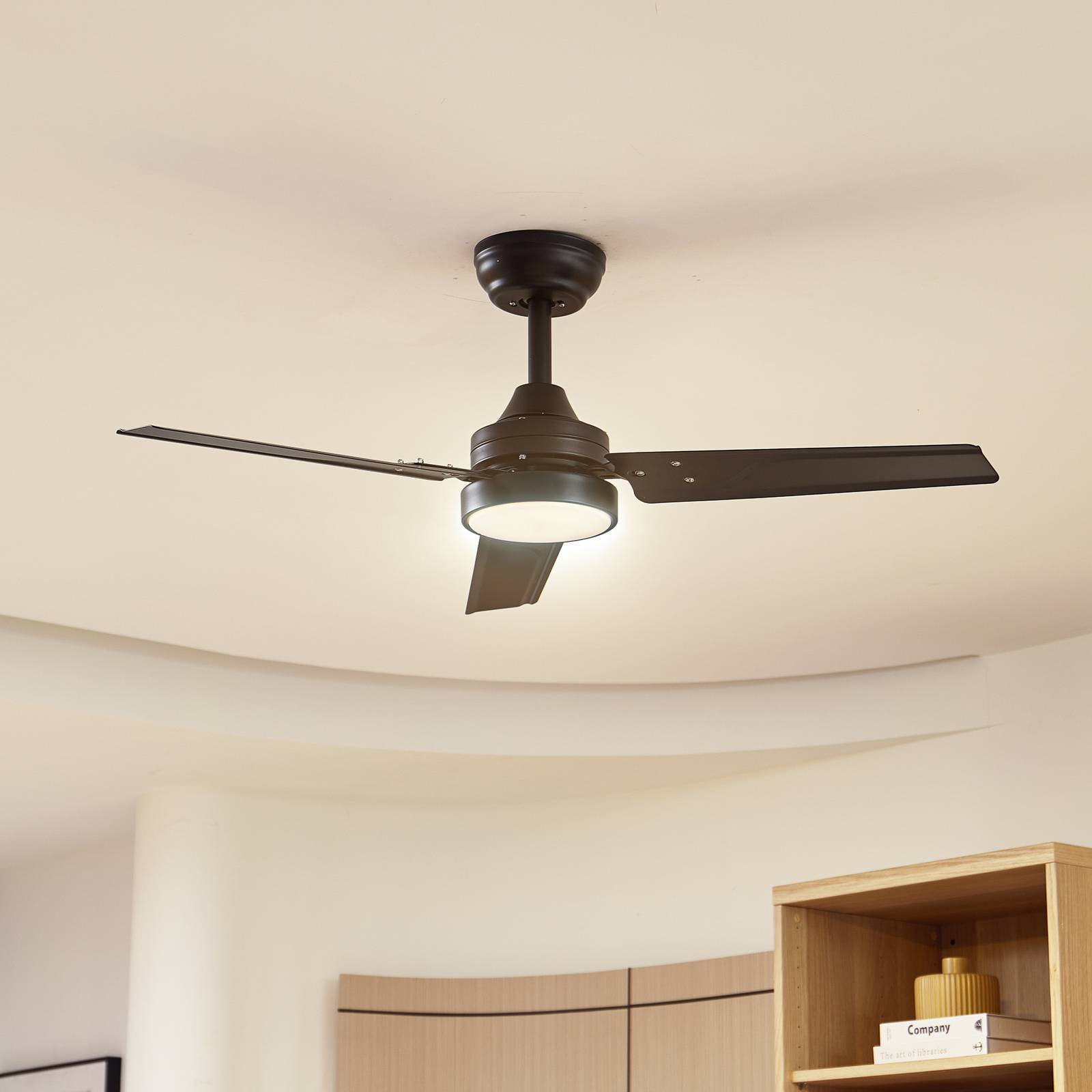 Ventilatore da soffitto LED Lindby Aerallo, nero, CCT, silenzioso Aerallo, Nero, Soggiorno / Sala da pranzo, Metallo, Moderno