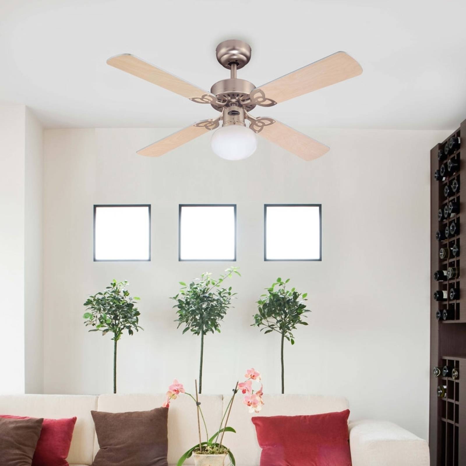 Westinghouse Ventilatore da soffitto con luce Vegas in alluminio e legno, VEGAS, Legno chiaro, Soggiorno / Sala da pranzo, Legno, Moderno
