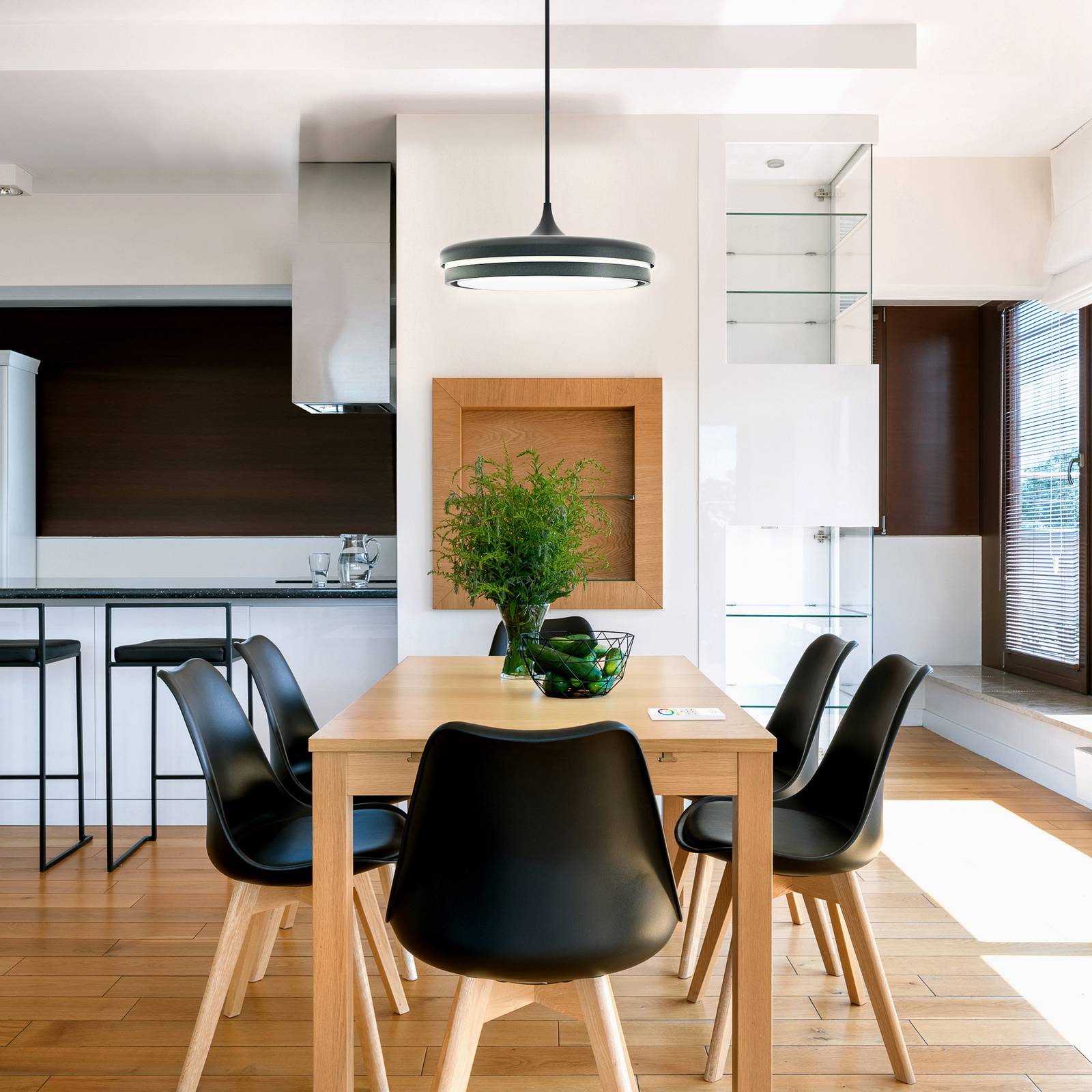 tint Müller Licht Kea LED a sospensione, Ø 42 cm Kea, dimmerabile, Nero, Soggiorno / Sala da pranzo, Alluminio, Moderno