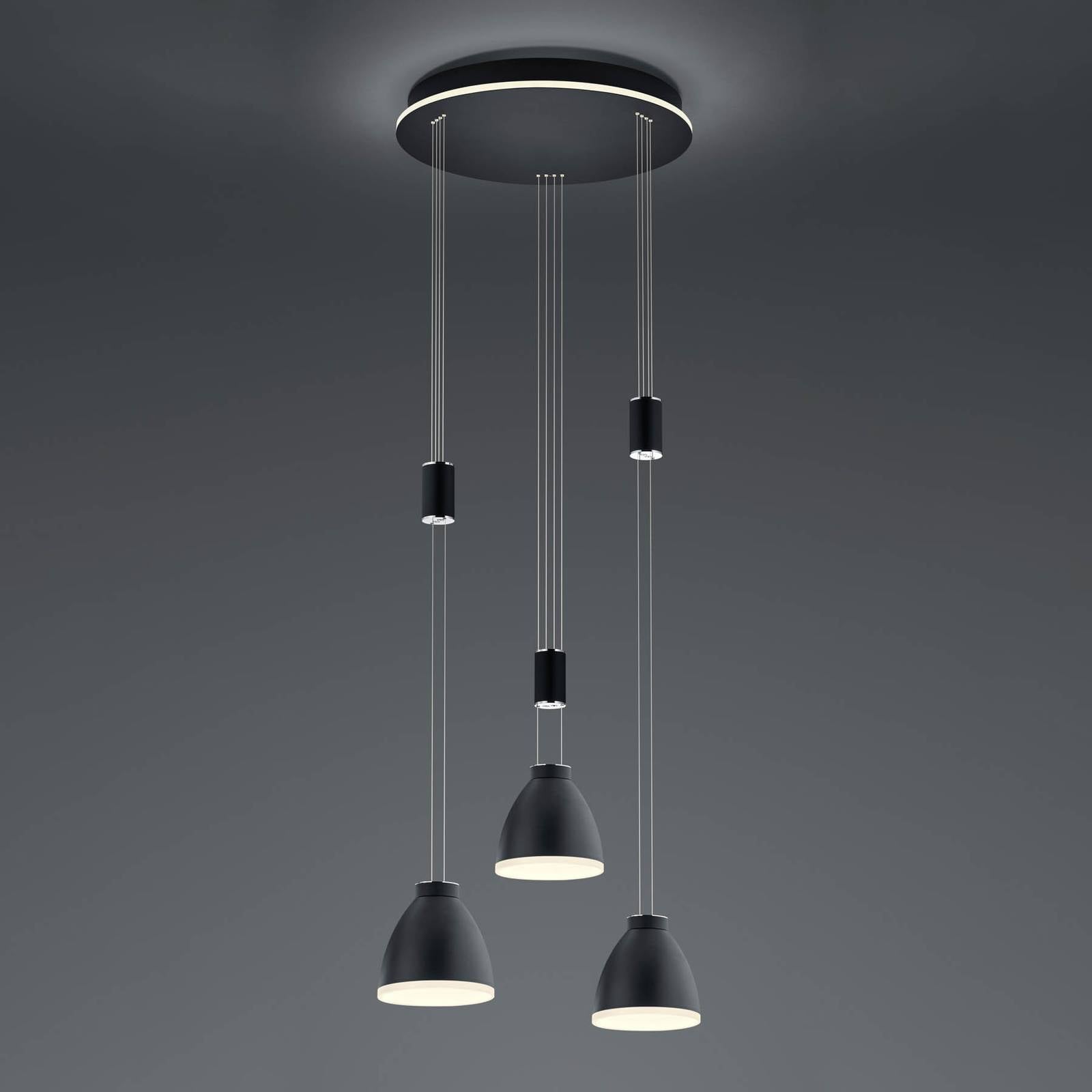 HELL Lampada LED sospensione Leni, 3 luci, tonda, nero dimmerabile, Nero, Soggiorno / Sala da pranzo, Metallo, Moderno