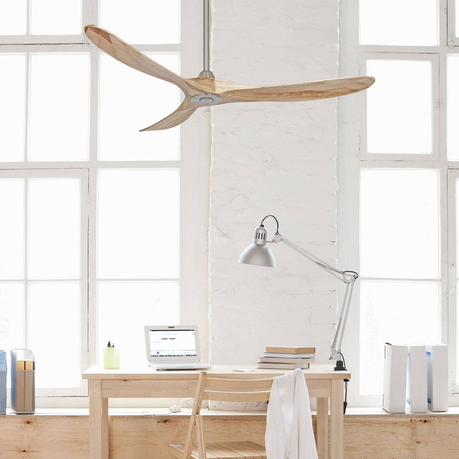 CasaFan Ventilatore da soffitto ECO GENUINO, cromato/legno chiaro, Ø 152 cm, silenzioso Genuino, Legno chiaro, Soggiorno / Sala da pranzo, Legno, Moderno