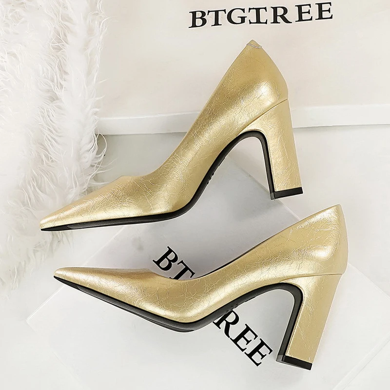 BIGTREE 2026 Frühling Gold Silber Spitze Pumps Damen Mode Quadratische Absätze Elegante Hochzeit Damenschuhe Zapatillas De Mujer