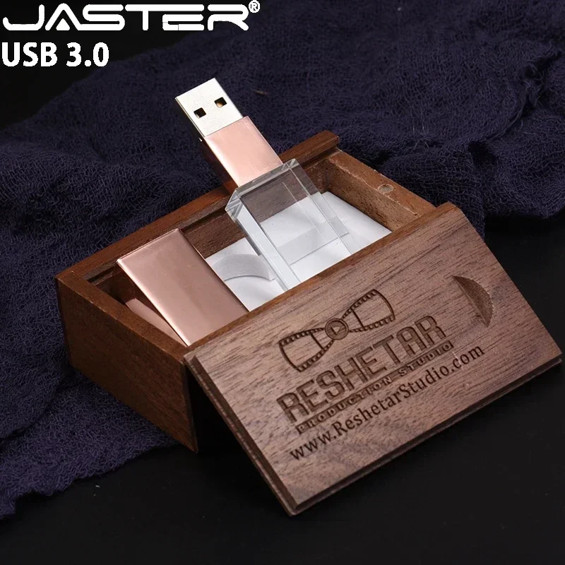 Clé USB 3.0 Créative pour Mariage, Boîte en Bois, Clé USB 64 Go, Clé USB en Cristal 32 Go, Clé USB 128 Go, Clé USB Personnalisée Or avec Logo