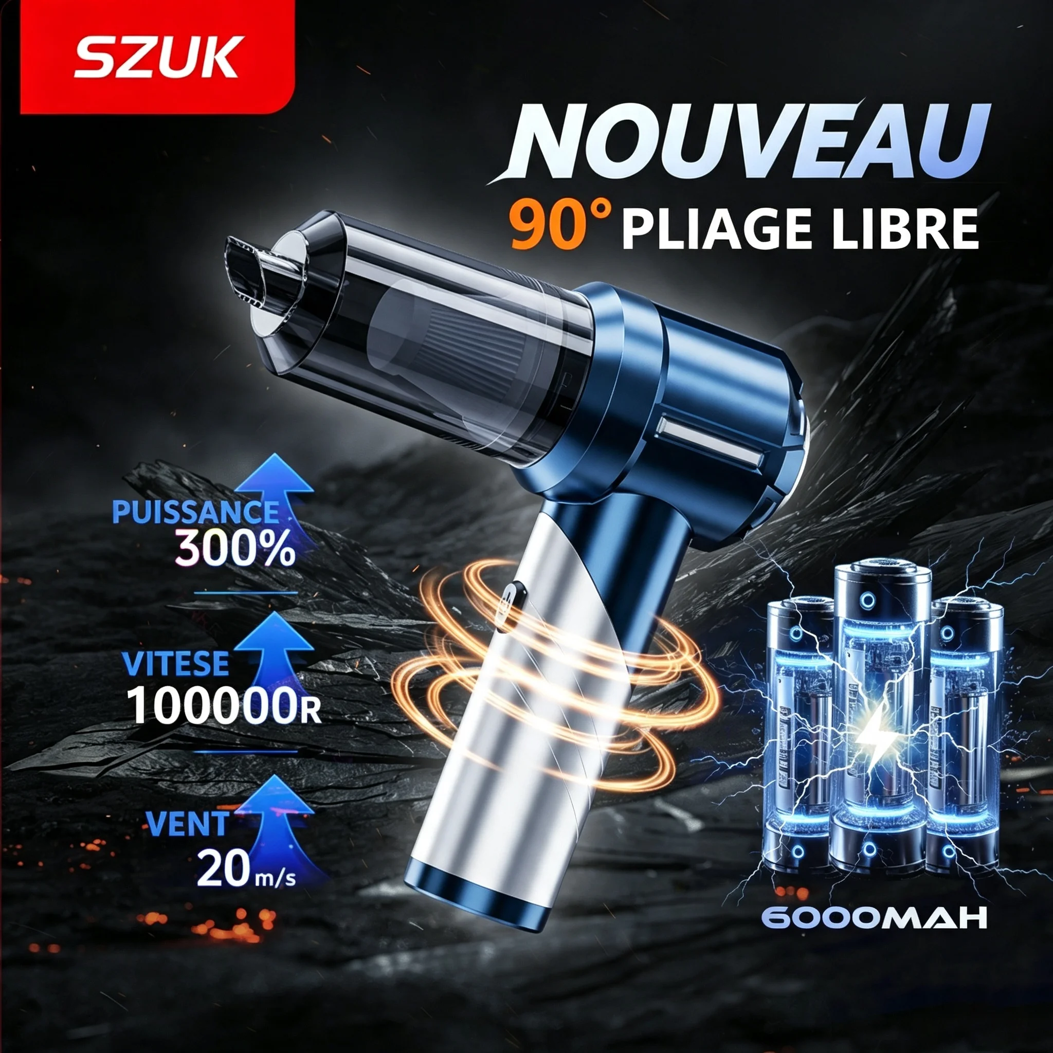 Aspirateur de voiture sans fil SZUK 18000Pa, pliable, puissant, aspirateur portatif sans fil, mini aspirateur portable aspirateur sans fil aspirateur à main puissant aspirapolvere auto aspirateur pour voiture