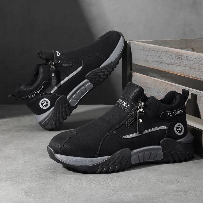 Frühling und Herbst Neue Herrenschuhe Outdoor Herrensportschuhe Dicksohlige Verschleißfeste Herrenschuhe Große Größen Schwarze Modische Sport-Freizeitschuhe