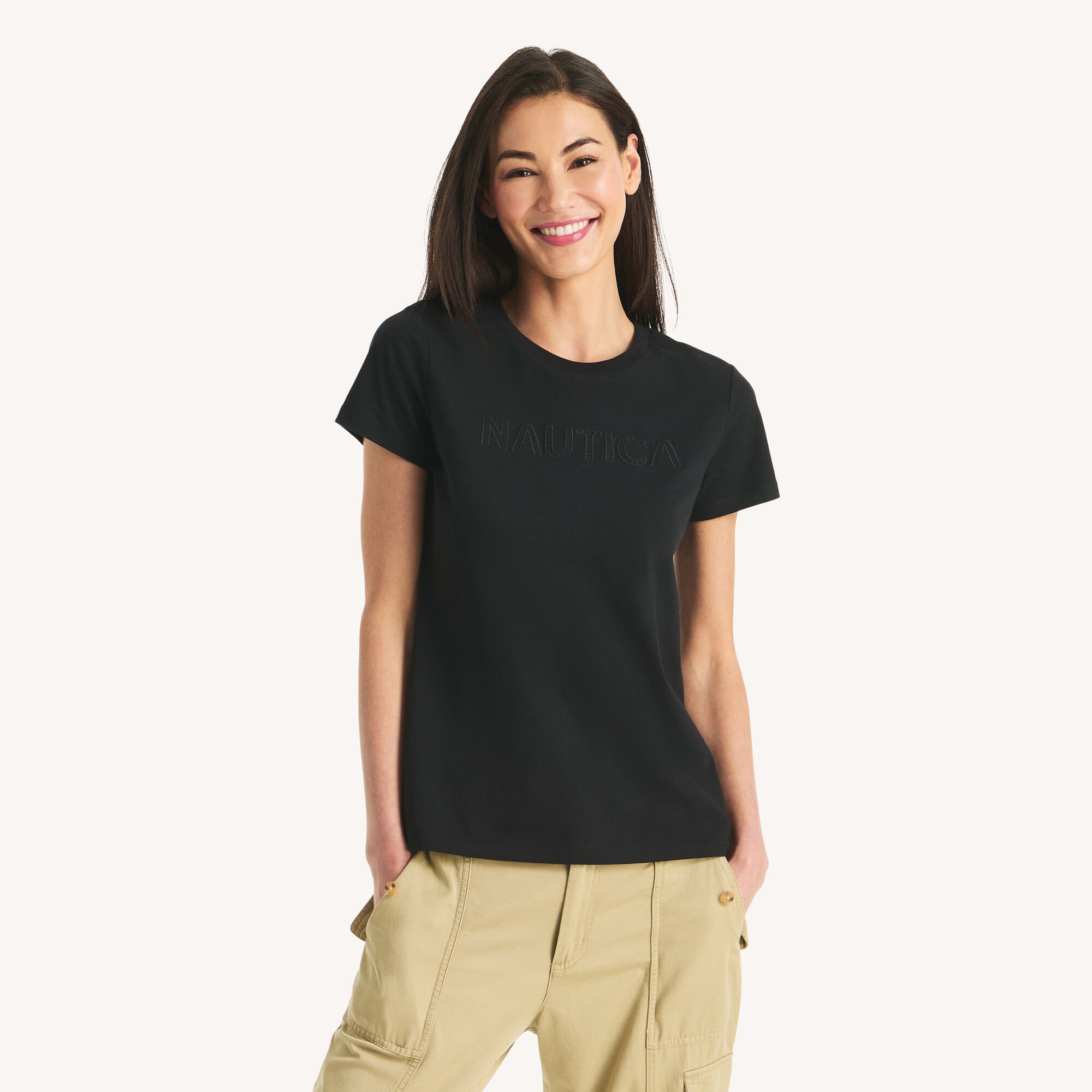 Nautica Women's Foil Logo Graphic T-Shirt 018 (True Black), XS