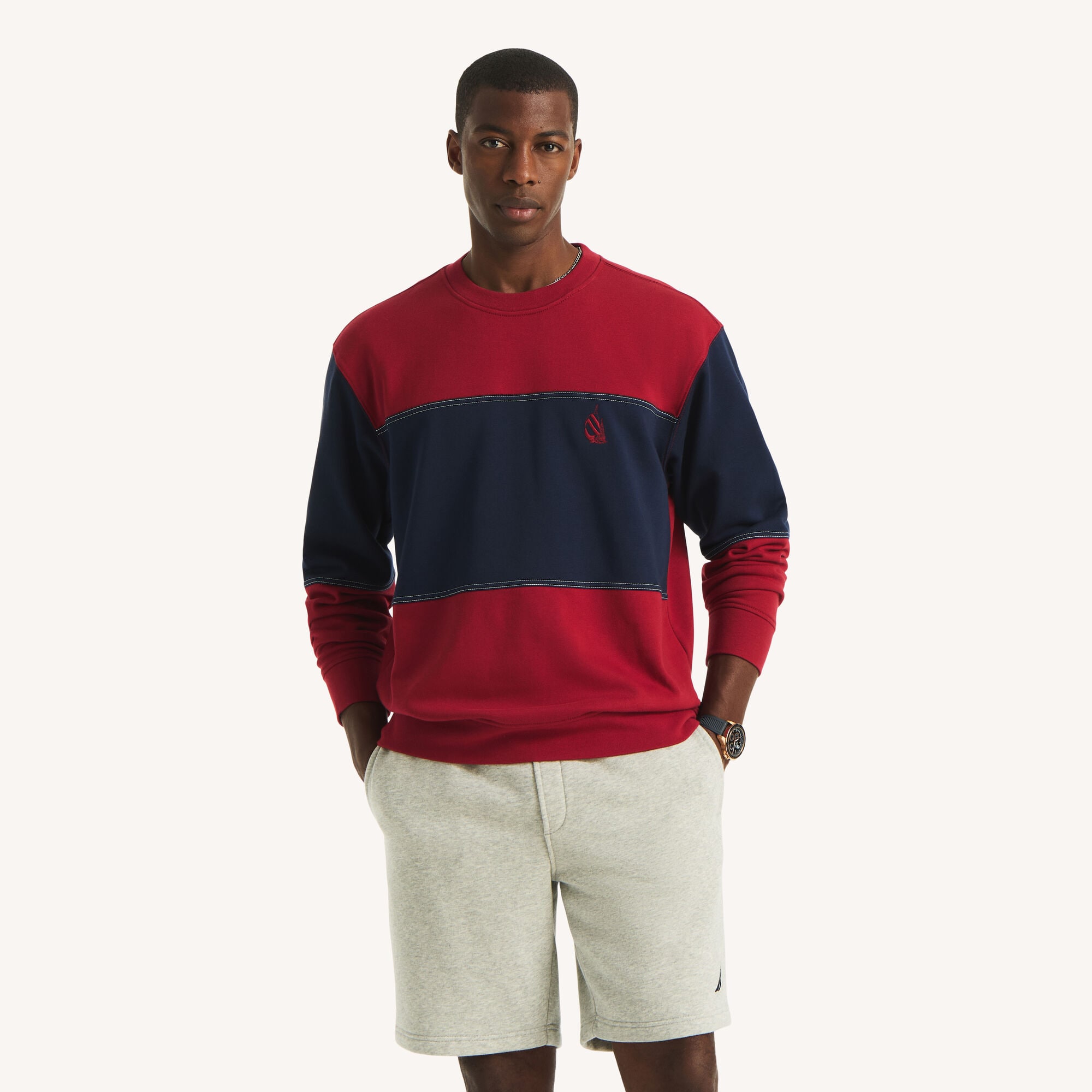 Nautica Men's Relaxed Fit Vintage Colorblock Sweatshirt 690 (Rio Red), 3XL