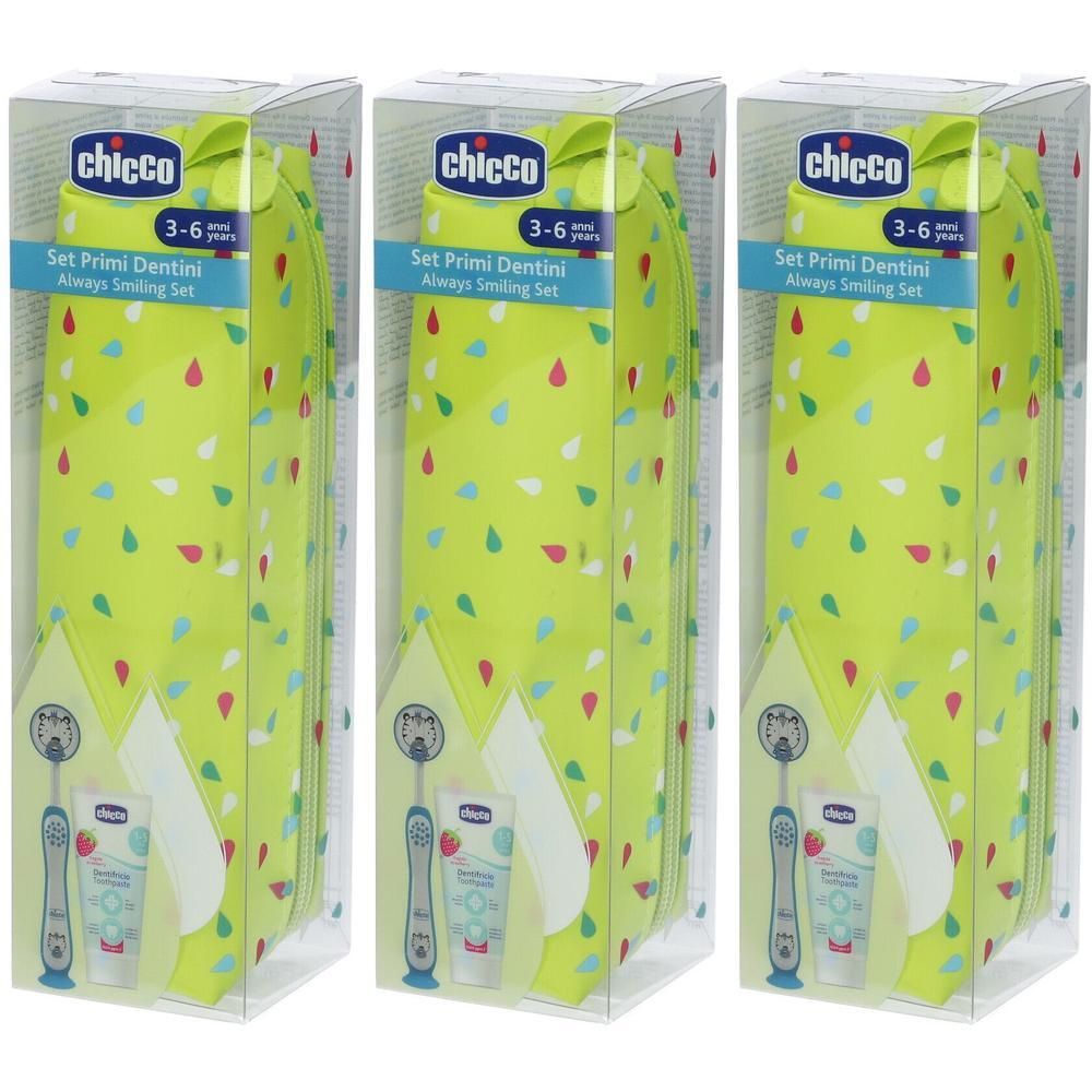 Chicco Set Primi Dentini 3-6 Anni Colore Verde e Azzurro 3x50 ml