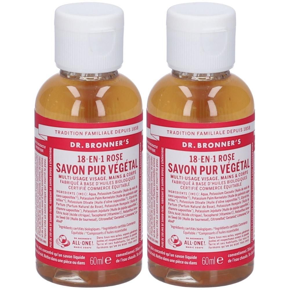 Dr. Bronner’s Sapone Liquido 18-In-1 alla Rosa 60 ml 2x60