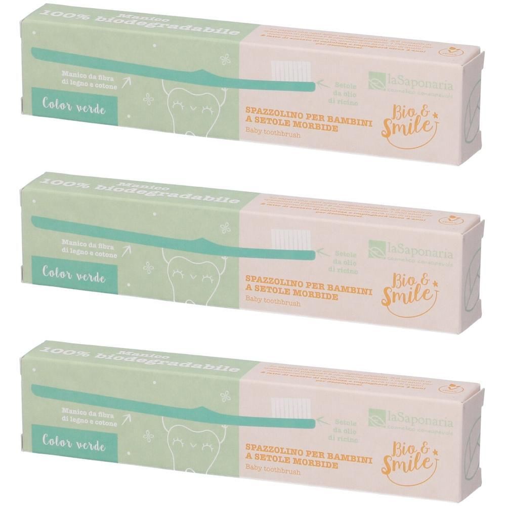 La Saponaria Spazzolino Bimbi in Fibra Vegetale Colore Verde 3x1 St