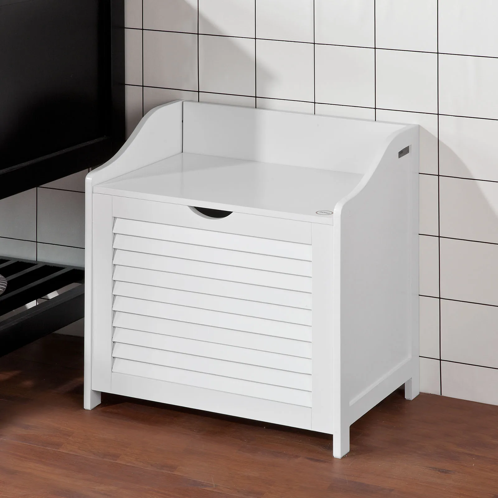 SoBuy FSR40-W Schuhbank mit Sitzfläche & Stauraum – Wäschetruhe mit herausnehmbarem Wäschesack, stabil & platzsparend – Ideal für Flur, Badezimmer, Schlafzimmer – Weiß, 50x53x35cm