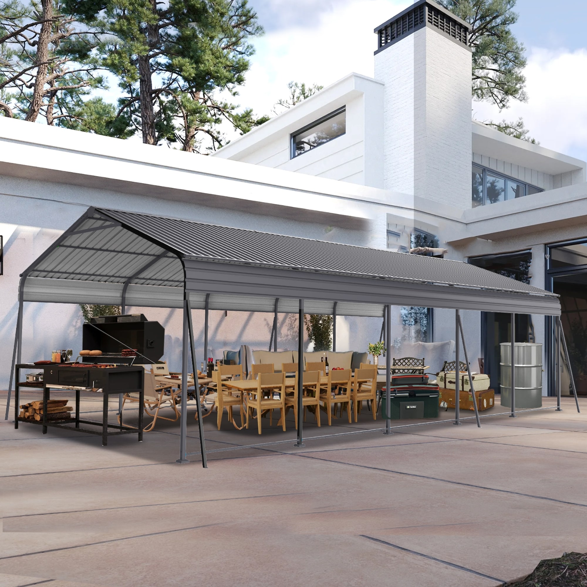 Roomfitters 13 x 26.5 FT Heavy Duty Metal Carport with Galvanized Steel Roof and Frame Garage Canopy, Gray