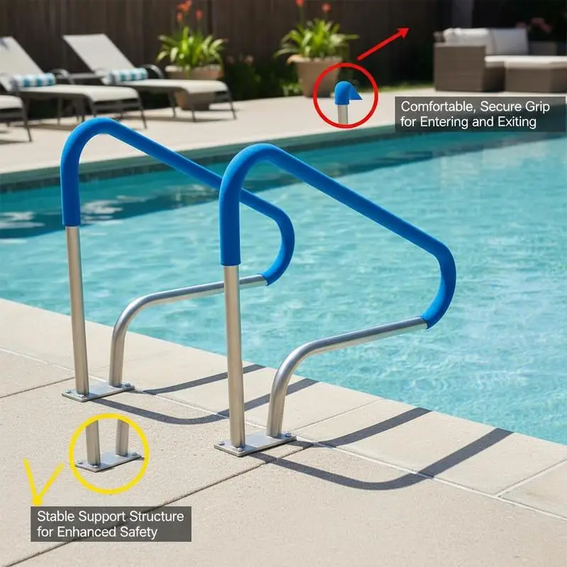 Main courante de piscine, 2 pièces, 1220 x 905 x 100 mm, entrée de piscine en acier inoxydable avec plaque de base pour piscines intérieures/extérieures, aide à l'entrée pour piscines, poignée de