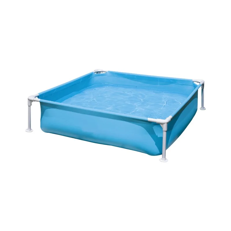 Piscine carrée bleue de 120 cm, piscine familiale, piscine extérieure, piscine à structure facile à assembler
