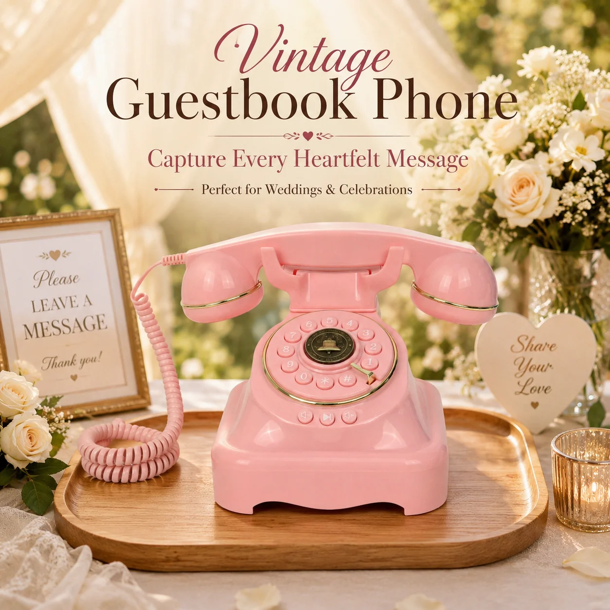 Vintage Audio Guestbook Telephone Retro Voice Message Recorder for Wedding Birthday Party Bridal Shower Unique Memory Keepsake