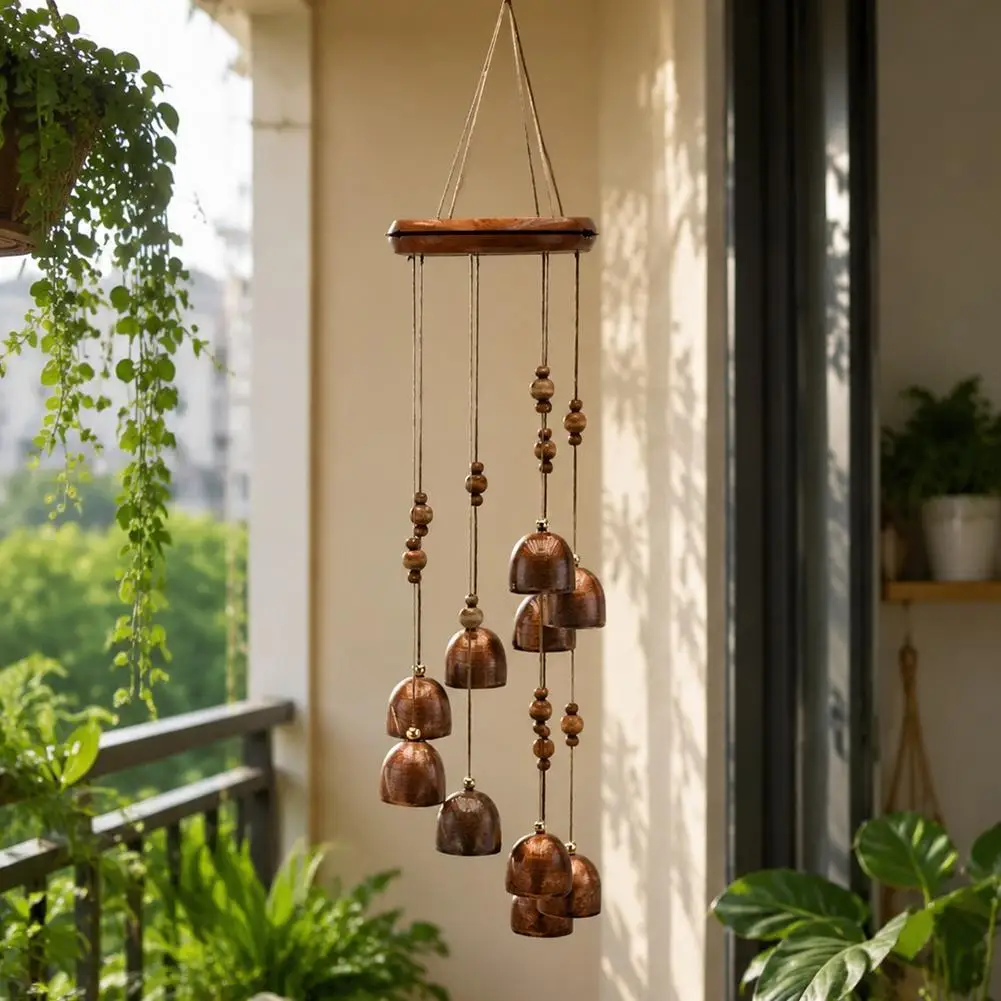 New 6 Copper Bells Outdoor Metal Wind Chimes - Decorative Hanging Ornament For Yard & Garden, Ideal For Home Outdoor Decorati
