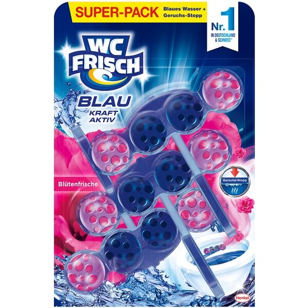 WC FRISCH WC-Duftspüler BLAU KRAFT AKTIV Blütenfrische 3x 50,0 g