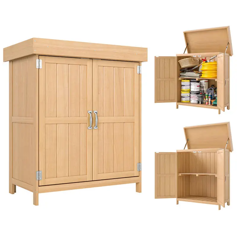 Abri de jardin en bois de sapin, abri à outils résistant aux intempéries 74x43x88cm, maisonnette de jardin avec portes doubles, 2 compartiments, armoire à outils, maisonnette de jardin, armoire à
