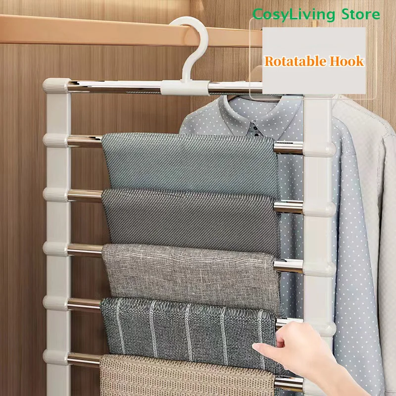 Faltbarer Hosenhalter aus Edelstahl, magischer Hosenbügel, platzsparender Leiterbügel, Kleiderschrank-Organizer für die Garderobe