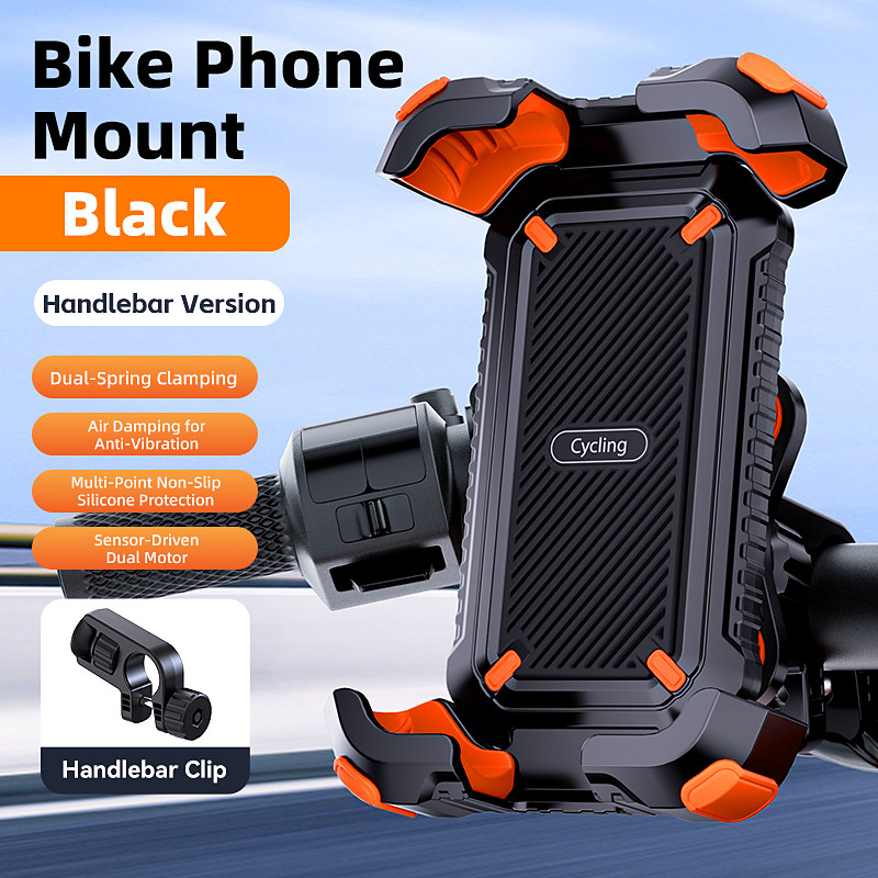 Motorcycle Phone Mount with Vibration Dampener, 4-Axis Damping Anti-Shake Bike Phone Holder, One-Click Lock, 360° Rotation Universal Bicycle Cell Phone Mount for Handlebar Rearview Mirror