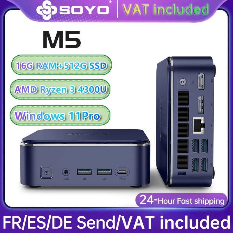 Mini PC SOYO M5 AMD Ryzen 4300U W-11 Pro (4C/4 Pokemon pinata, jusqu