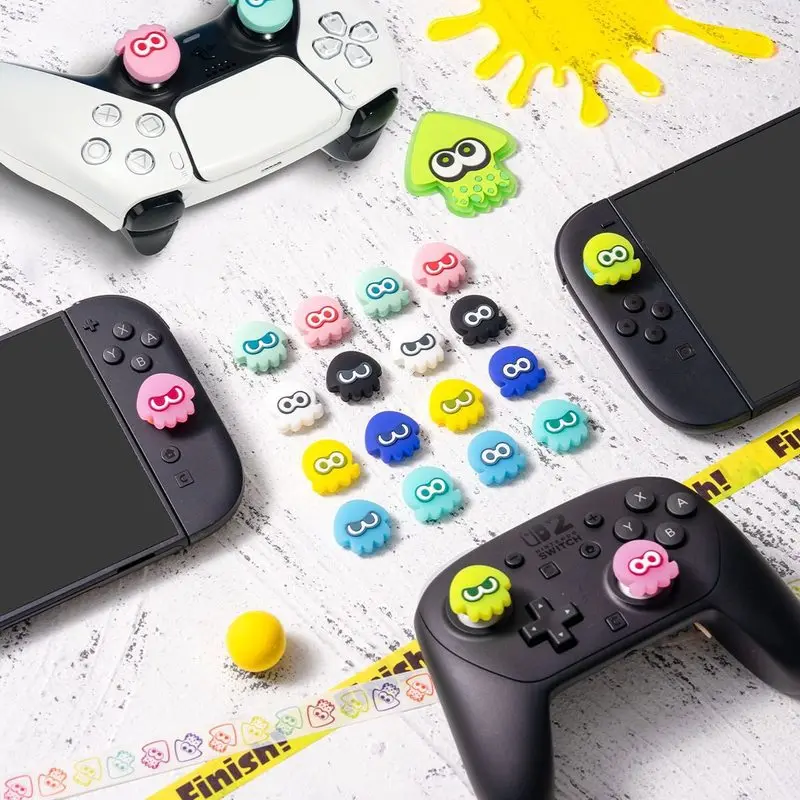 Daumen-Grip-Kappen Splatoon Tintenfisch Leuchtende Silikon-Daumenstick-Schutzhülle Kompatibel mit Switch 2 PS5 Pro Xbox