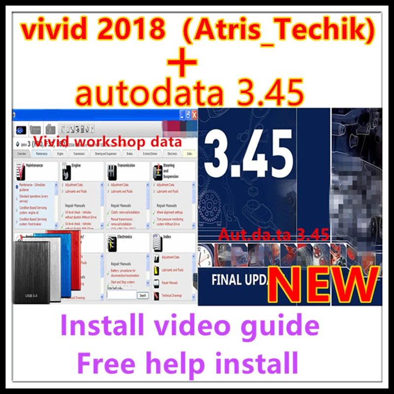 Neueste lebendige Werkstatt 2018+ Autodata 3.45-Software Automotive (Atris-Technik) Teilekatalog für Europa Auto Repair Vivid 2018