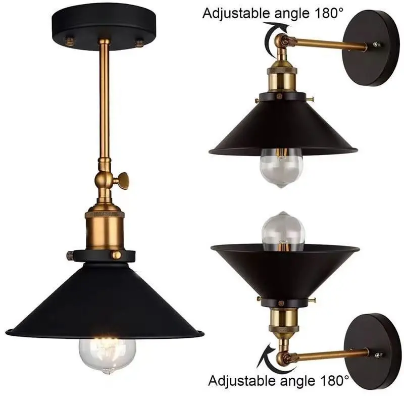 Amerikanischer Landhausstil Retro Industrielle Wandleuchte, Eisen-Nachttischlampe, Treppenhaus, Kleine Schwarze Eisen-Schirmwandlampe