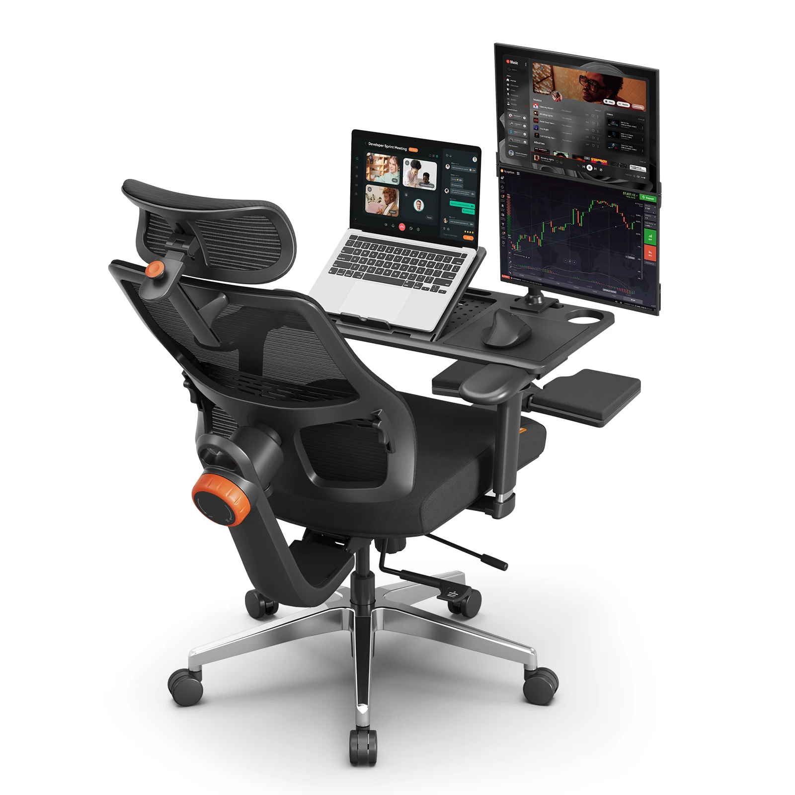 NEWTRAL Ergonomischer Stuhl mit Workstation LAPD, mit Fußstütze, 5D-Kopfstütze, 4D-Armlehne, ergonomischer Bürostuhl für das Home Office, automatisch anpassende Rückenlehne und Kopfstütze, ergonomische Unterstützung für den unteren Rückenbereich