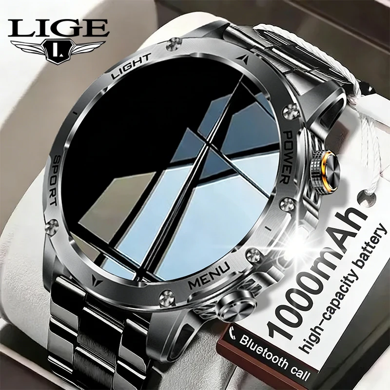 2026 Neue GPS Outdoor-Sport-Smartwatch für Herren AMOLED-Bildschirm LED-Taschenlampe Herzfrequenzmessung Wasserdicht Bluetooth-Anruf 1000mAh Smartwatch