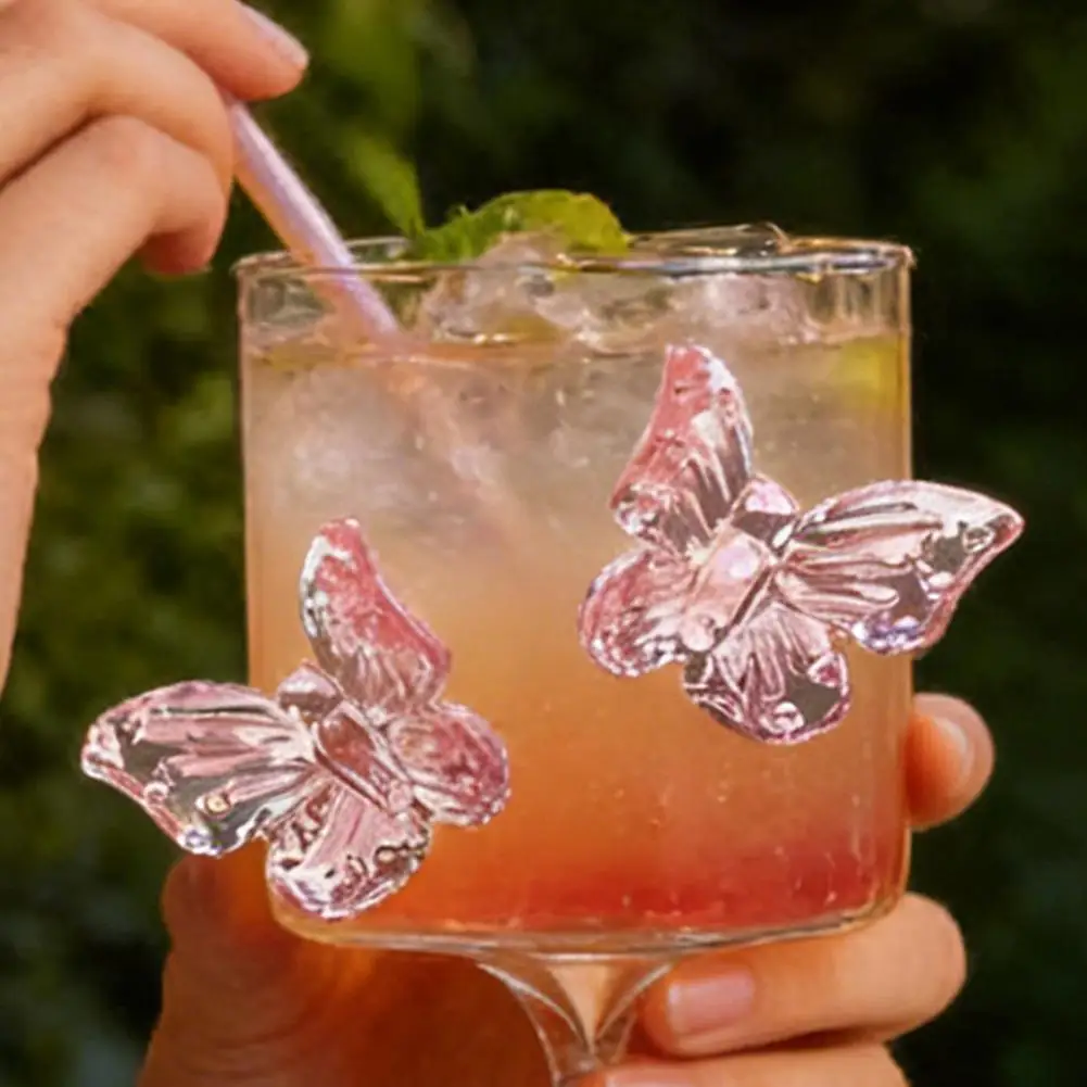 Verre à pied haut en verre, style Instagram, motif papillon, pour vin, champagne et cocktails, esthétique, cadeaux de Noël
