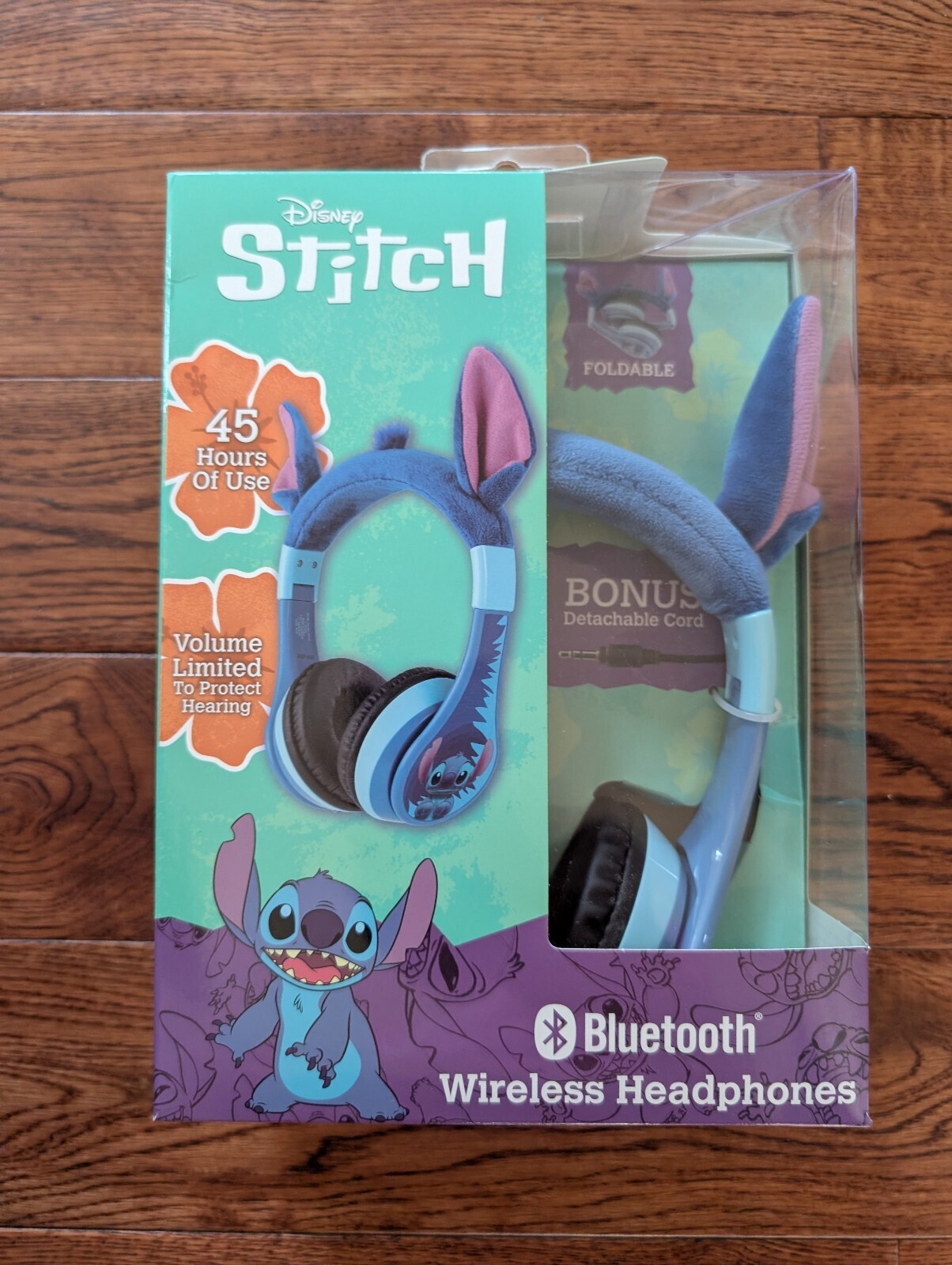 Disney Headphones | Disney Stitch Ears Foldable Bluetooth Wireless Headphones W/ Audio Cable Nib | Color: Blue | Size: One Size