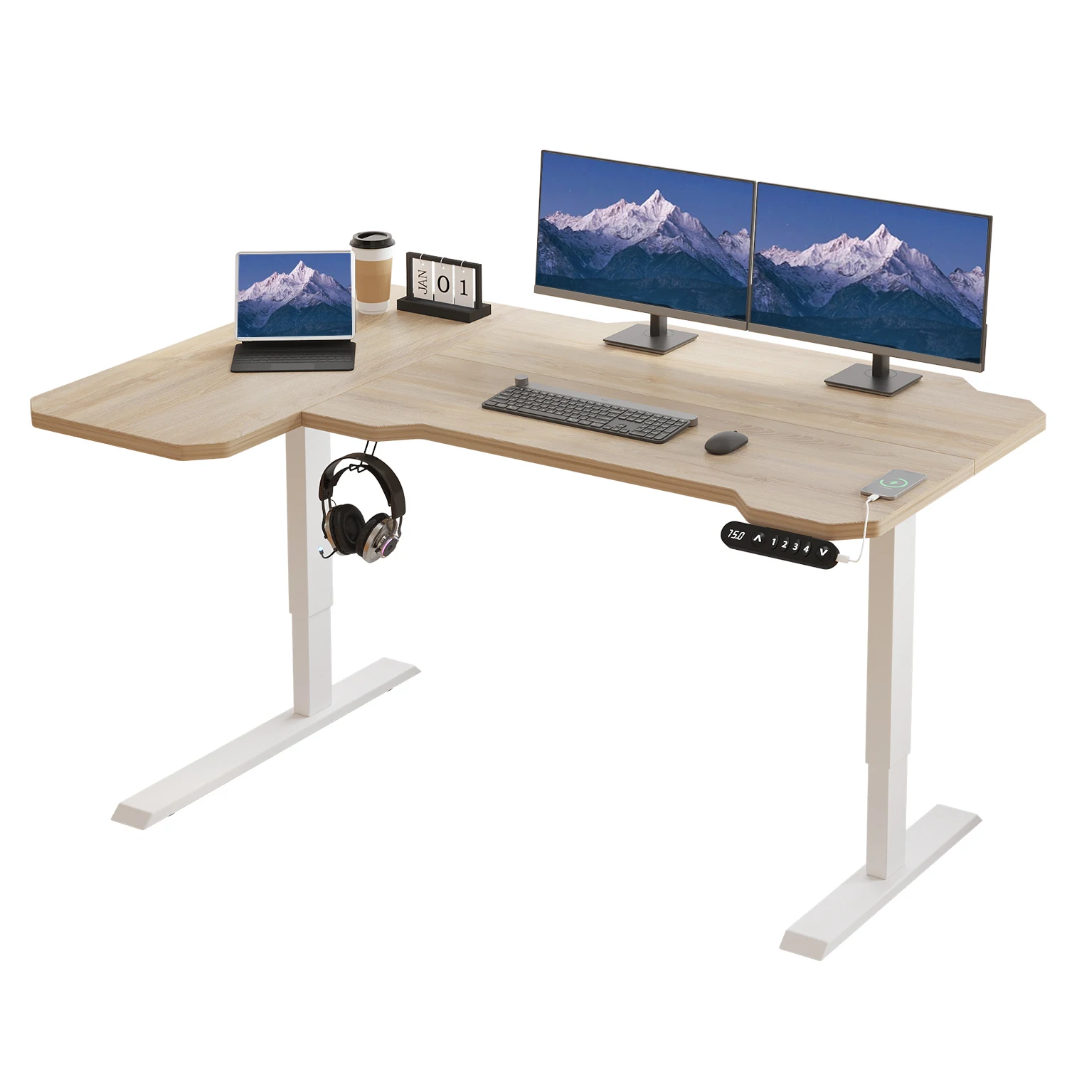 Radlove l schreibtisch elektrisch höhenverstellbar elektrisch schreibtische eckschreibtisch l förmiger tisch stehpult bürotische, 150cm, Beige