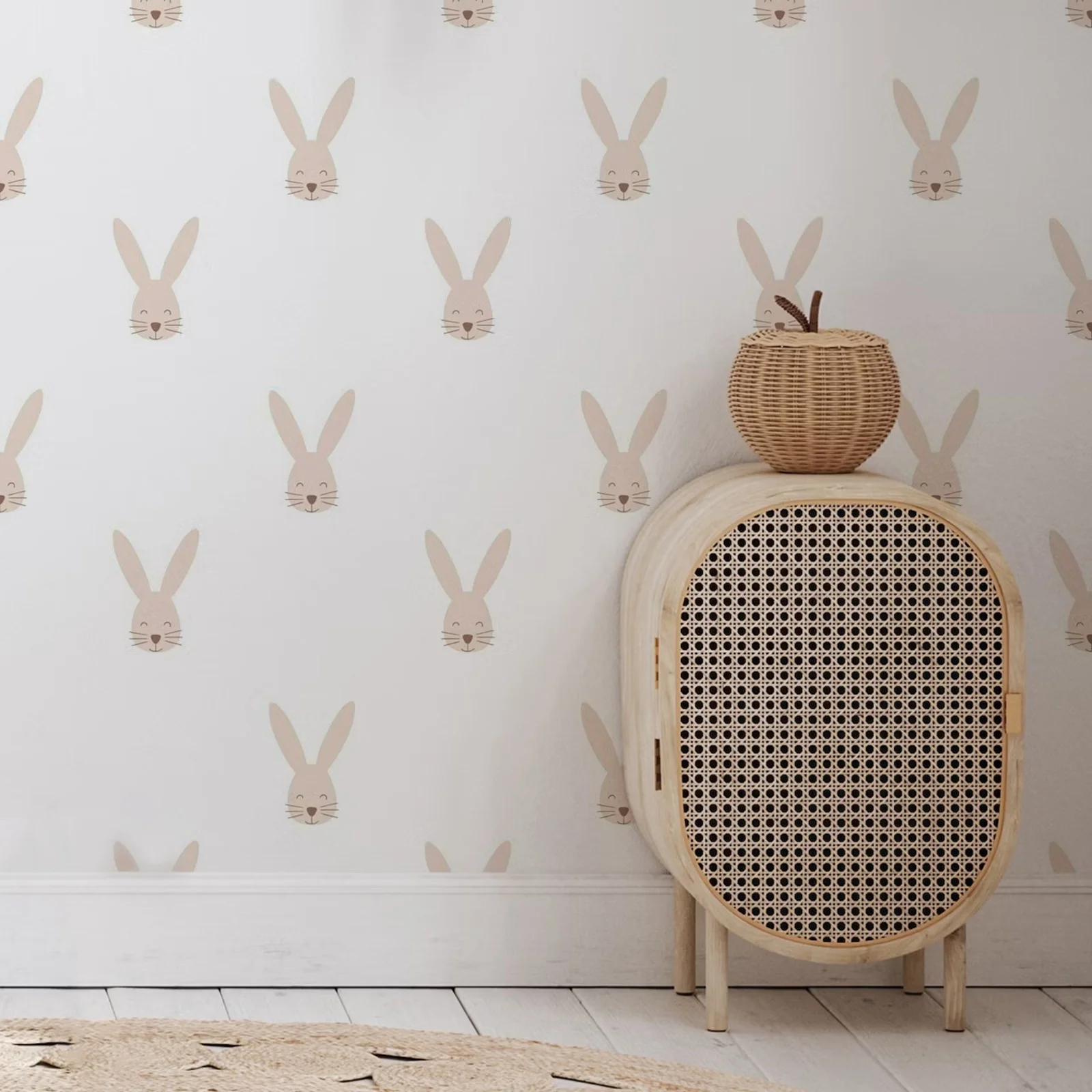 Happy Bunny Beige Tapete Peel & Stick,Cartoon Kaninchen selbst klebende Wandt apete für Kinderzimmer Dekoration 50cm * 300cm