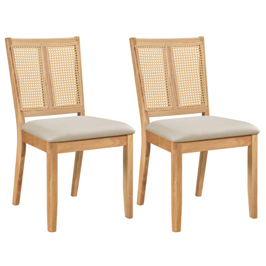 Costway Rattan Dining Chairs Set of 2 with Curved Backrest & Padded Seat for Dining Room-Natural
