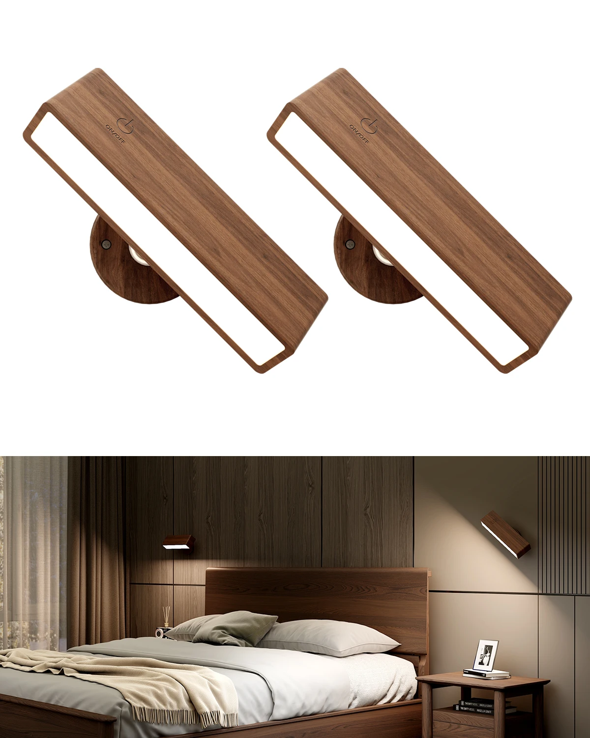 LED Wand leuchten 2er Pack schwarz Walnuss Wand Lese lampe Typ C wiederauf ladbare Dimmen Nachttisch Spiegel Lampe drehen Wohnkultur Lampen
