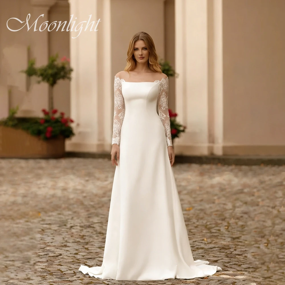Elegant Lace Strapless A-Line Wedding Dress Women 2026 Long Sleeves Open Back Buttons Bridal Gown Vestidos De Novia Customized