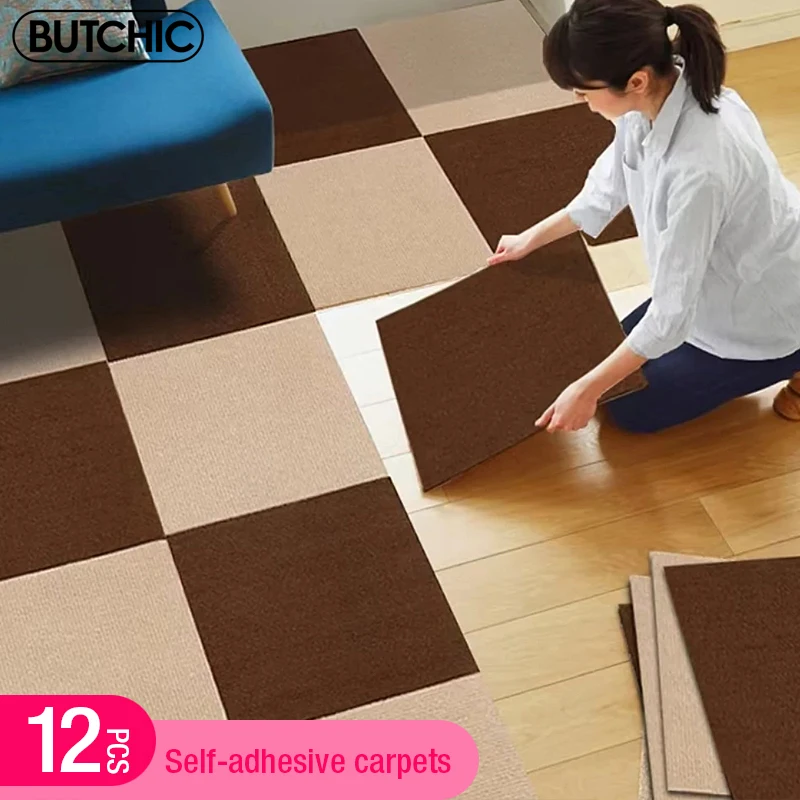 12pcs 30cm Self adhesive carpet living room carpet floor mat decor office carpet staircase anti-slip self adhesive floor sticker