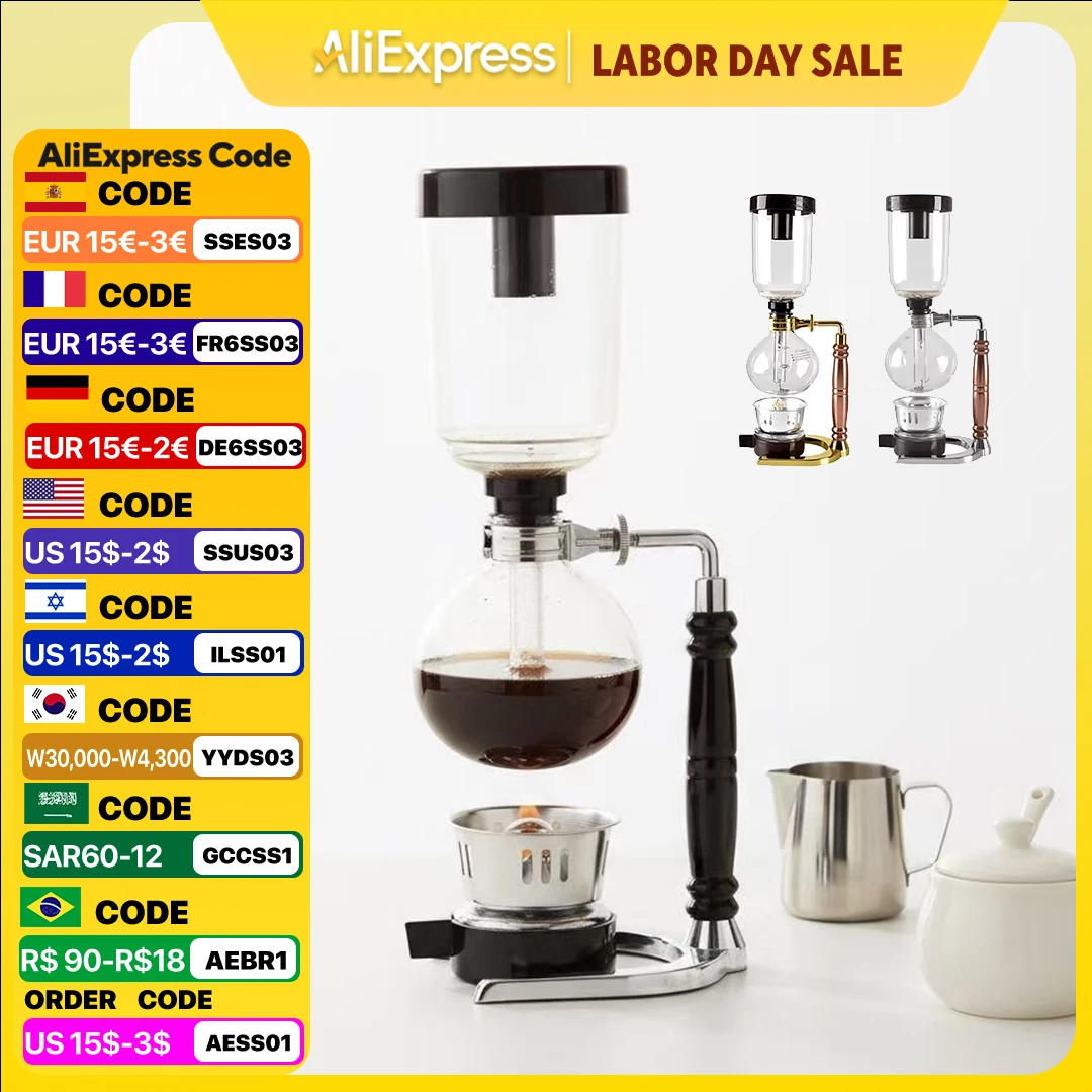 3/5Cups Syphon Pots High Quality Coffee Kettle Pot Set Filter Syphon Coffee Maker Tea Siphon Heat-Resistant Household Pot