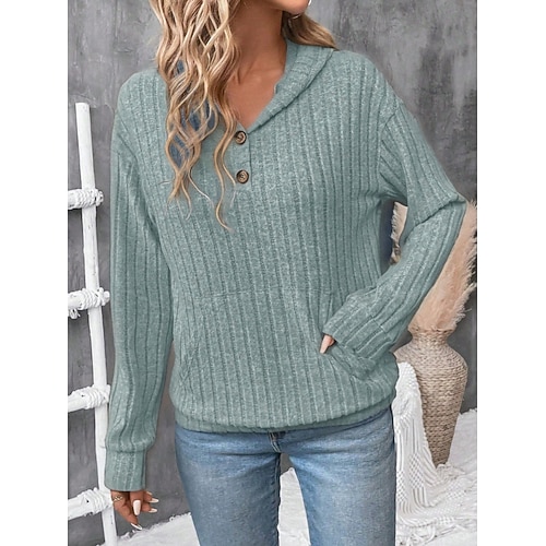 Per donna Maglietta Tasca Tasca Frontale Semplice Elegante Moderno Manica Lunga Con Cappuccio Top Regolari Casuale Blu Rosso Verde Grigio Primavera Autunno