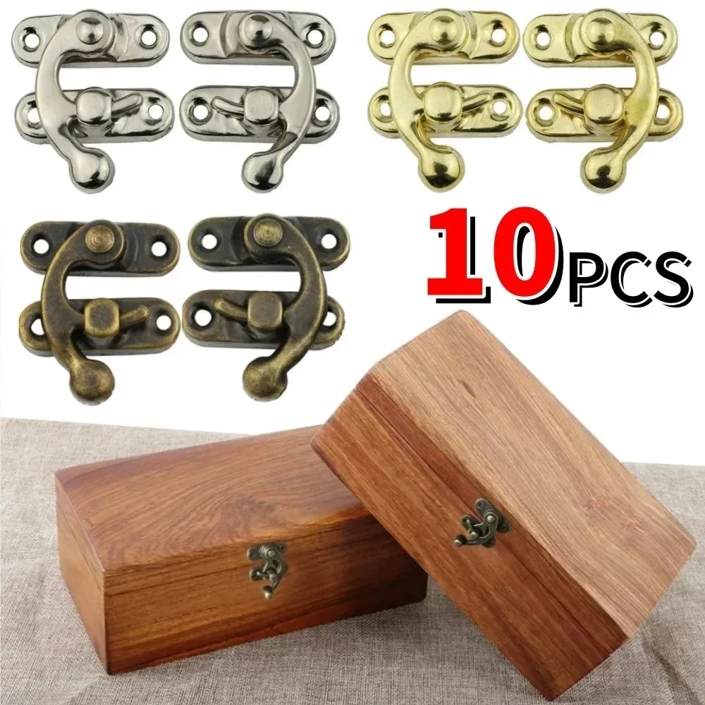 10 Teile/beutel Vintage Metall Hardware Möbel Holz Box Leder Tasche Hardware Dekorative Riegel Verschlüsse Schloss Vorhängeschloss Haspe Mit Schrauben